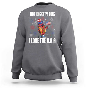 Funny Fourth Of July Sweatshirt Hot Diggity Dog I Love USA TS11 Charcoal Print Your Wear