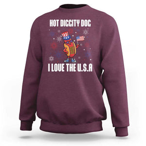 Funny Fourth Of July Sweatshirt Hot Diggity Dog I Love USA TS11 Maroon Print Your Wear