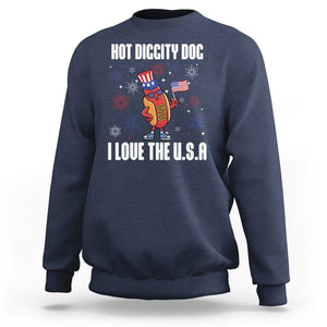 Funny Fourth Of July Sweatshirt Hot Diggity Dog I Love USA TS11 Navy Print Your Wear