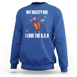 Funny Fourth Of July Sweatshirt Hot Diggity Dog I Love USA TS11 Royal Blue Print Your Wear