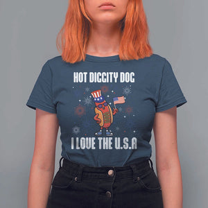 Funny Fourth Of July T Shirt For Women Hot Diggity Dog I Love USA TS11 Navy Print Your Wear