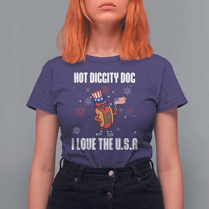 Funny Fourth Of July T Shirt For Women Hot Diggity Dog I Love USA TS11 Purple Print Your Wear