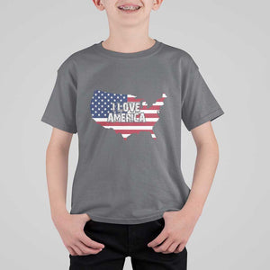 Fourth Of July T Shirt For Kid I Love America USA Flag Map TS11 Charcoal Print Your Wear
