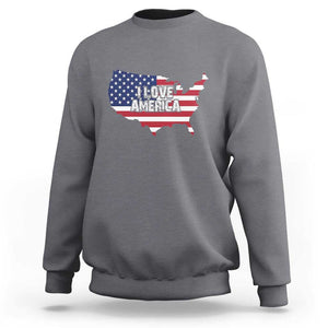 Fourth Of July Sweatshirt I Love America USA Flag Map TS11 Charcoal Print Your Wear