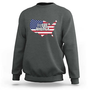 Fourth Of July Sweatshirt I Love America USA Flag Map TS11 Dark Heather Print Your Wear