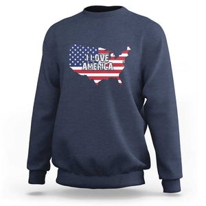 Fourth Of July Sweatshirt I Love America USA Flag Map TS11 Navy Print Your Wear
