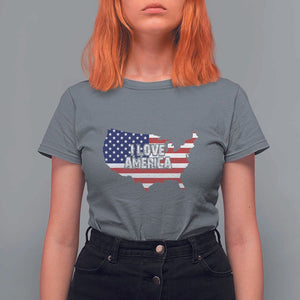 Fourth Of July T Shirt For Women I Love America USA Flag Map TS11 Charcoal Print Your Wear