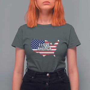 Fourth Of July T Shirt For Women I Love America USA Flag Map TS11 Dark Heather Print Your Wear
