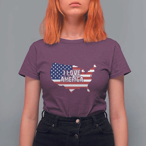 Fourth Of July T Shirt For Women I Love America USA Flag Map TS11 Maroon Print Your Wear
