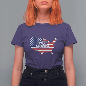 Fourth Of July T Shirt For Women I Love America USA Flag Map TS11 Purple Print Your Wear