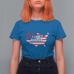Fourth Of July T Shirt For Women I Love America USA Flag Map TS11 Royal Blue Print Your Wear