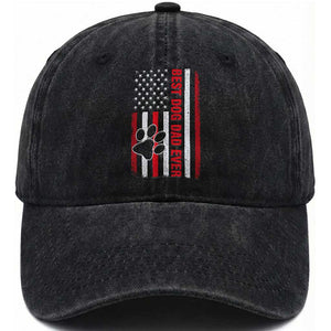 Funny Best Dog Dad Ever Washed Cotton Baseball Cap Fathers Day Vintage American Flag Paw Prints TS11 Print Your Wear