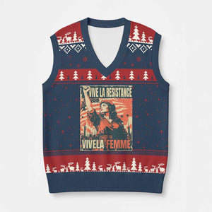 Vive La Resistance Vivela Femme V-Neck Knit Sweater Vest Feminist Women's Right Political Sattire TS11 Navy Red Print Your Wear
