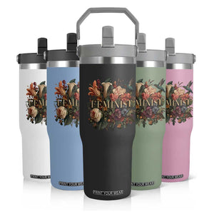 Pro Feminist Women's Rights Vintage Retro Flower Flip Straw Tumbler TS11 Print Your Wear