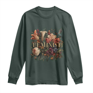Pro Feminist Women's Rights Vintage Retro Flower Long Sleeve Shirt TS11 Dark Forest Green Print Your Wear