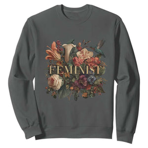 Pro Feminist Women's Rights Vintage Retro Flower Sweatshirt TS11 Dark Heather Print Your Wear