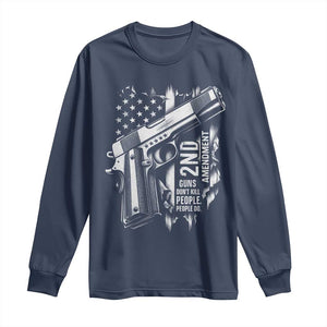 Guns Dont Kill People Do Long Sleeve Shirt 2nd Amendment American Flag TS11 Navy Print Your Wear