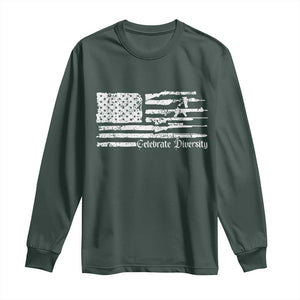 Funny Pro Gun Celebrate Diversity Long Sleeve Shirt 2nd Amendment Vintage American Flag TS11 Dark Forest Green Print Your Wear