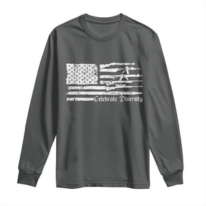 Funny Pro Gun Celebrate Diversity Long Sleeve Shirt 2nd Amendment Vintage American Flag TS11 Dark Heather Print Your Wear