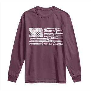 Funny Pro Gun Celebrate Diversity Long Sleeve Shirt 2nd Amendment Vintage American Flag TS11 Maroon Print Your Wear