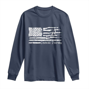Funny Pro Gun Celebrate Diversity Long Sleeve Shirt 2nd Amendment Vintage American Flag TS11 Navy Print Your Wear