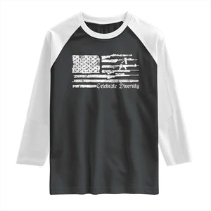 Funny Pro Gun Celebrate Diversity Raglan Shirt 2nd Amendment Vintage American Flag TS11 Black White Print Your Wear