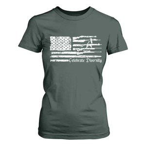 Funny Pro Gun Celebrate Diversity T Shirt For Women 2nd Amendment Vintage American Flag TS11 Dark Forest Green Print Your Wear