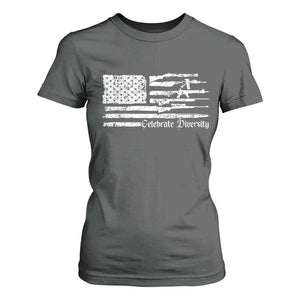 Funny Pro Gun Celebrate Diversity T Shirt For Women 2nd Amendment Vintage American Flag TS11 Dark Heather Print Your Wear