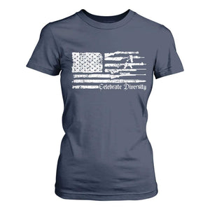 Funny Pro Gun Celebrate Diversity T Shirt For Women 2nd Amendment Vintage American Flag TS11 Navy Print Your Wear