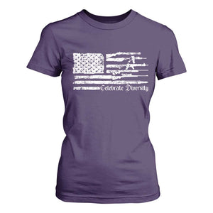 Funny Pro Gun Celebrate Diversity T Shirt For Women 2nd Amendment Vintage American Flag TS11 Purple Print Your Wear