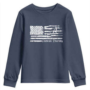 Funny Pro Gun Celebrate Diversity Youth Sweatshirt 2nd Amendment Vintage American Flag TS11 Navy Print Your Wear