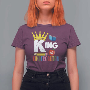 King Of Kindergarten T Shirt For Women Back To School Crown Apple Pen Book TS11 Maroon Print Your Wear