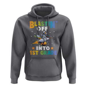 Funny Back To School Space Hoodie Blastin' Off Into 1st Grade Astronaut Rocket TS11 Charcoal Print Your Wear