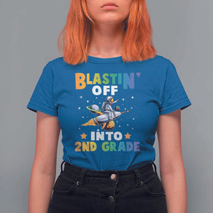 Funny Back To School Space T Shirt For Women Blastin' Off Into 2nd Grade Astronaut Rocket TS11 Royal Blue Print Your Wear