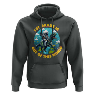 Funny Back To School Space Hoodie 2ND Grade Is Out Of This World Dinosaur Astronaut Planet TS11 Dark Heather Print Your Wear