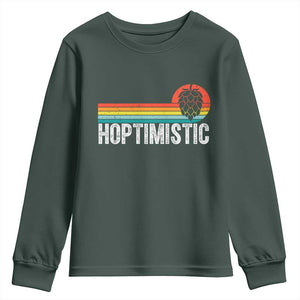 Funny Hops Craft Beer Lover Youth Sweatshirt Hoptimistic Retro Vintage Home Brewing TS11 Dark Forest Green Print Your Wear