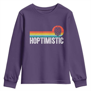 Funny Hops Craft Beer Lover Youth Sweatshirt Hoptimistic Retro Vintage Home Brewing TS11 Purple Print Your Wear