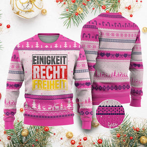 Proud Germany Ugly Christmas Sweater Einigkeit Recht Freiheit German Flag TS11 Hot Pink Print Your Wear