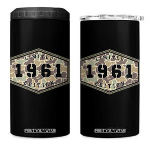65th Birthday Hunting 4 in 1 Can Cooler Tumbler 1961 Limited Edition Vintage Camouflage Gifts For Turning 65