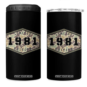 45th Birthday Hunting 4 in 1 Can Cooler Tumbler 1981 Limited Edition Vintage Camouflage Gifts For Turning 45