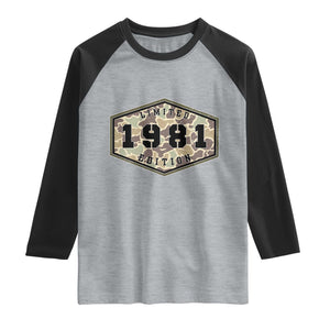 45th Birthday Hunting Raglan Shirt 1981 Limited Edition Vintage Camouflage Gifts For Turning 45
