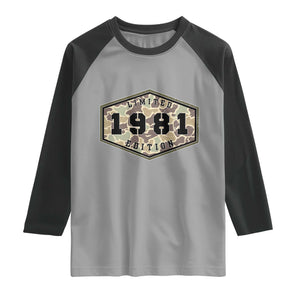 45th Birthday Hunting Raglan Shirt 1981 Limited Edition Vintage Camouflage Gifts For Turning 45
