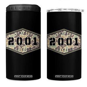 25th Birthday Hunting 4 in 1 Can Cooler Tumbler 2001 Limited Edition Vintage Camouflage Gifts For Turning 25