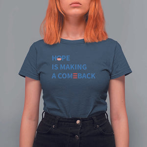 Harris Walz Supporter T Shirt For Women Hope Is Making A Comeback American Flag TS11 Navy Print Your Wear