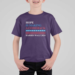 Harris Walz 2024 T Shirt For Kid Hope Is Making A Comeback American Flag TS11 Purple Print Your Wear