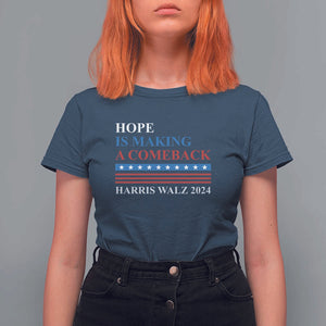 Harris Walz 2024 T Shirt For Women Hope Is Making A Comeback American Flag TS11 Navy Print Your Wear