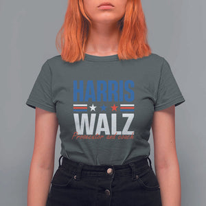 Harris Walz Supporter T Shirt For Women Prosecutor And Coach Star US Elections 2024 TS11 Dark Heather Print Your Wear