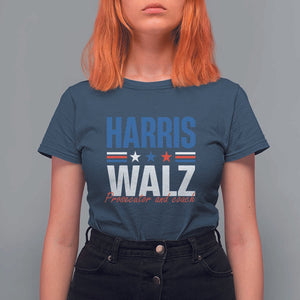 Harris Walz Supporter T Shirt For Women Prosecutor And Coach Star US Elections 2024 TS11 Navy Print Your Wear
