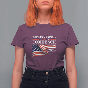 Harris Walz Supporter T Shirt For Women Hope Is Making A Comeback 2024 American Flag Star TS11 Maroon Print Your Wear