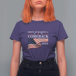 Harris Walz Supporter T Shirt For Women Hope Is Making A Comeback 2024 American Flag Star TS11 Purple Print Your Wear
